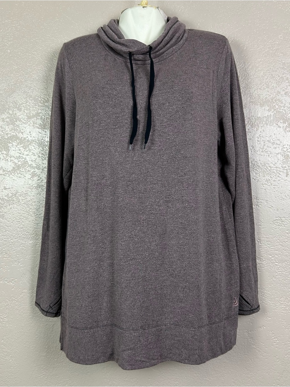 Cuddl Duds Women's Heather Taupe Cowl Neck Turtleneck Pullover
